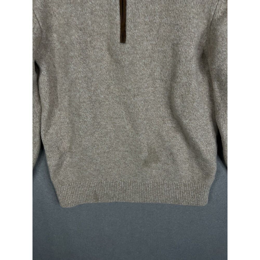 Orvis Sweater Mens Large Beige Stowe 1/4 Zip Lambs Wool Sherpa Leather Collar - Picture 3 of 9